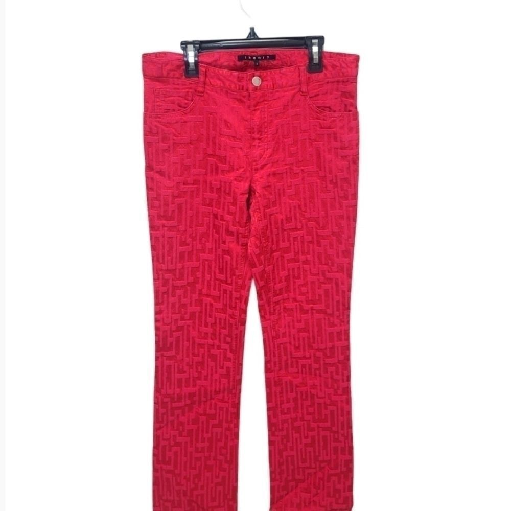 Theory Jeans‎ Straight Leg Geometric Red Denim Size 6